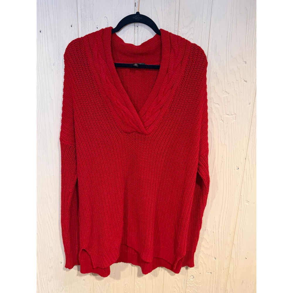 Lauren Ralph Lauren Red Cable Knit V Neck Sweater Xl